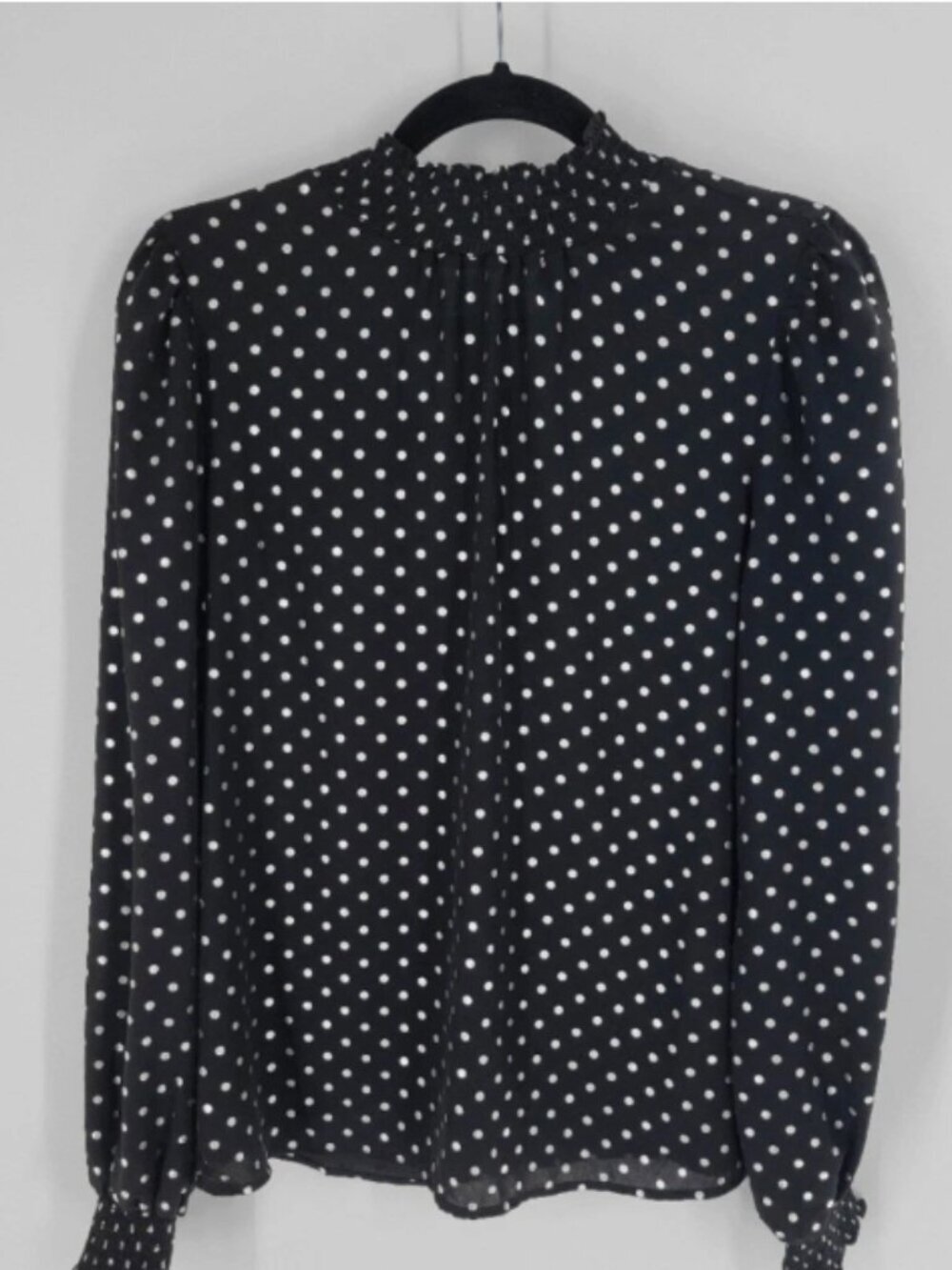 Cece Black and Silver Polka Dot Blouse Long Sleeves Size Small